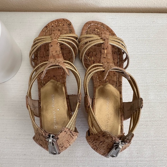 Donald J. Pliner Dexi Gold Cork Strappy Rear Zip Wedge Sandals Women’s 8M - Picture 9 of 15